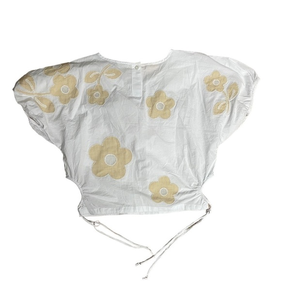 Madewell NWT Embroidered Poplin Puff-Sleeve Cutout Crop Top Size Medium - Picture 3 of 11